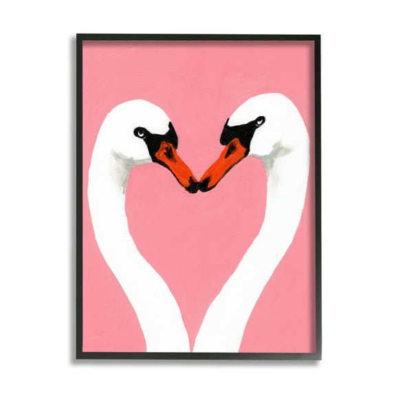 Stupell Industries Pink Swan Beaks Heart Shape Animals & Insects Painting Black Framed Art Print Wall Art