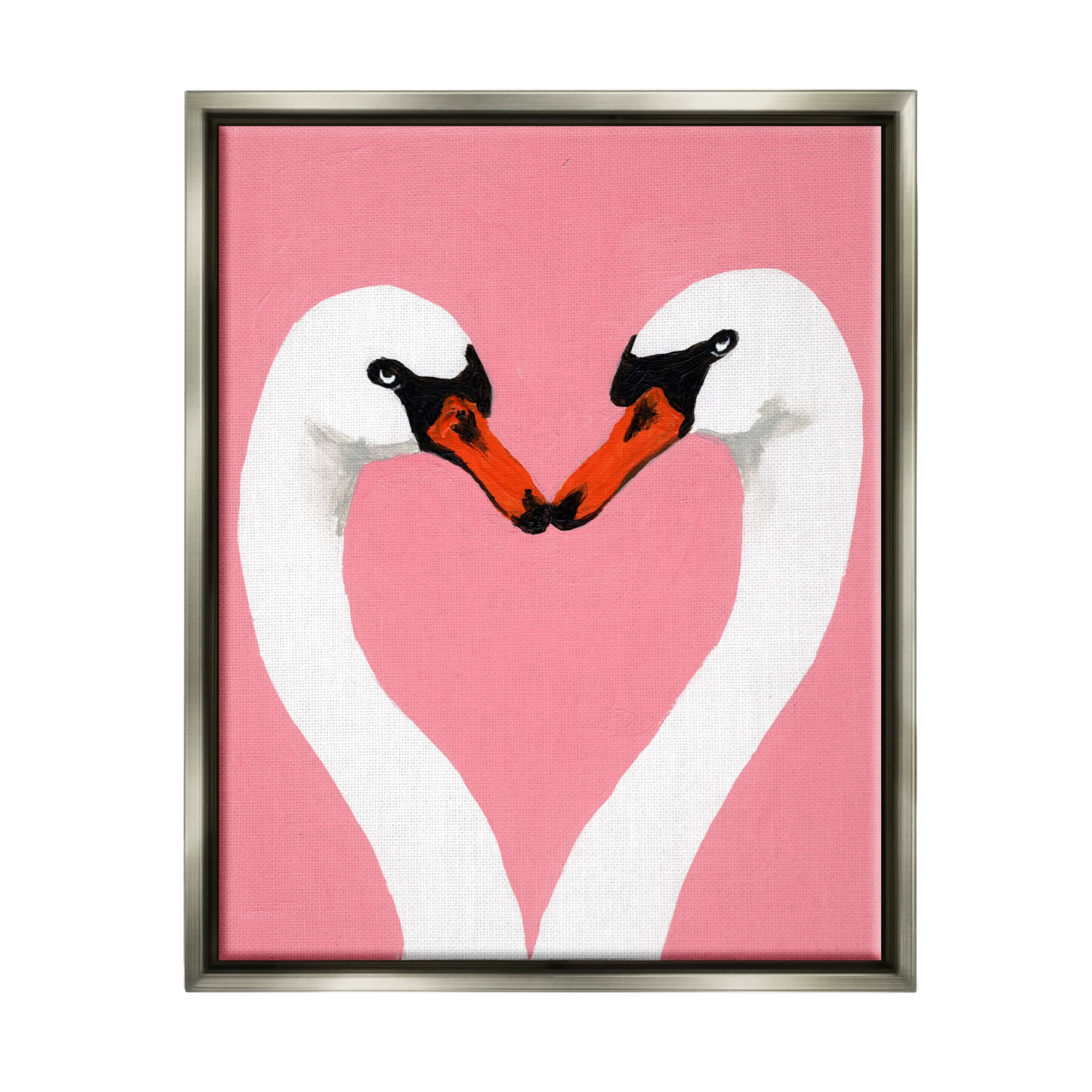 Stupell Industries Pink Swan Beaks Heart Shape Animals & Insects Painting Gray Floater Framed Art Print Wall Art