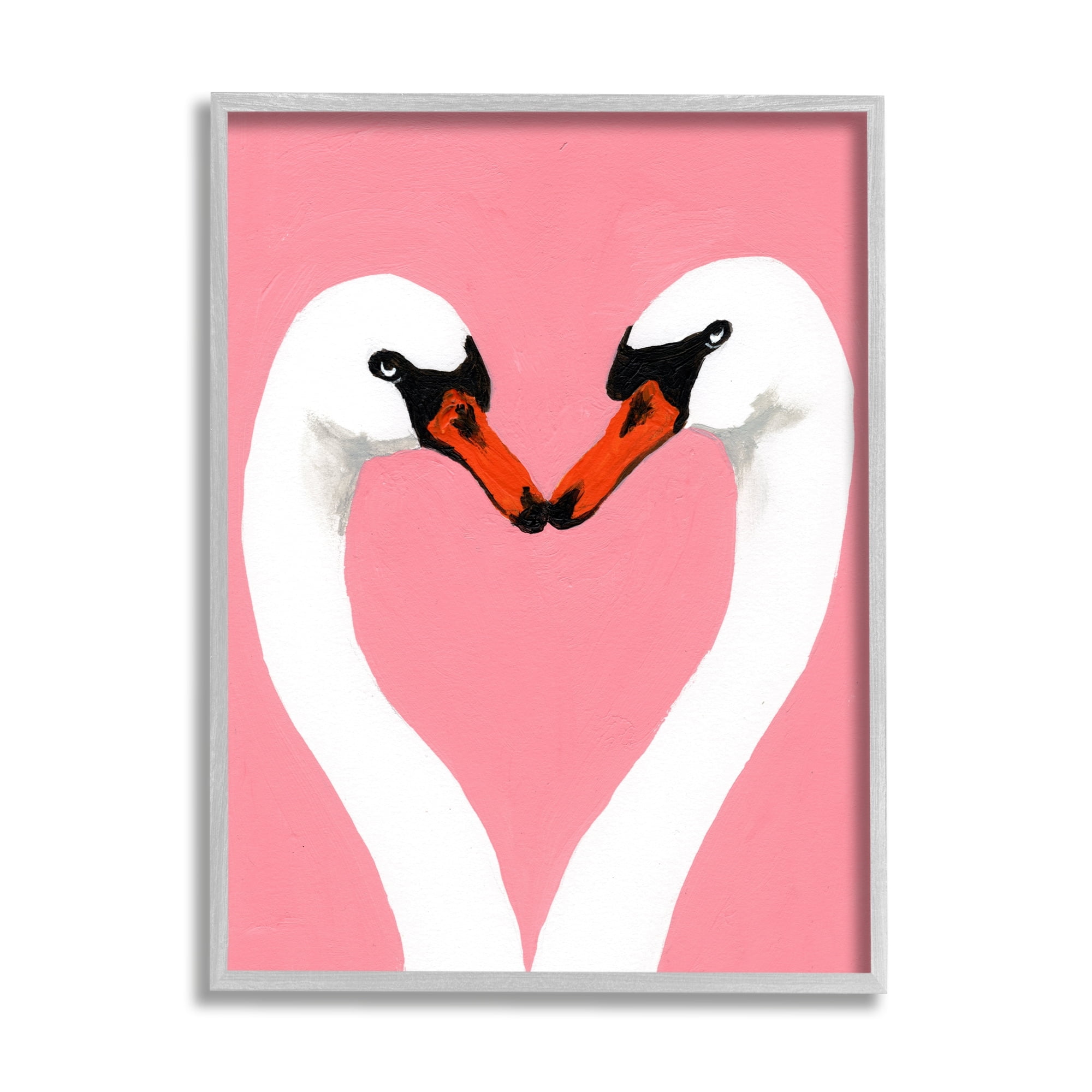Stupell Industries Pink Swan Beaks Heart Shape Animals & Insects Painting Gray Framed Art Print Wall Art