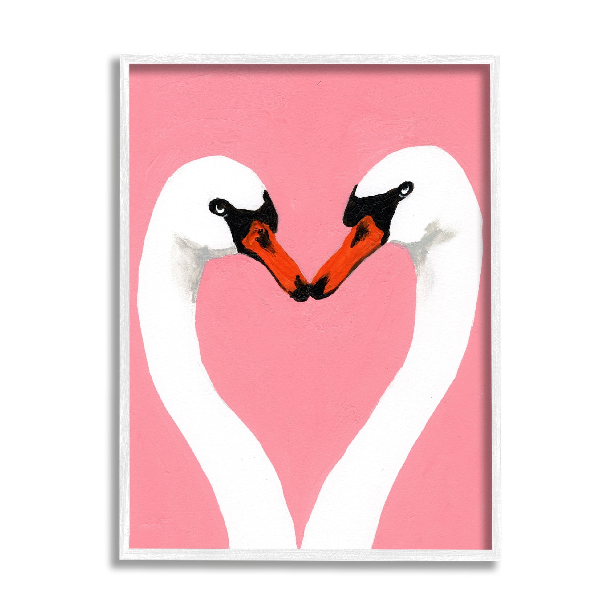Stupell Industries Pink Swan Beaks Heart Shape Animals & Insects Painting White Framed Art Print Wall Art