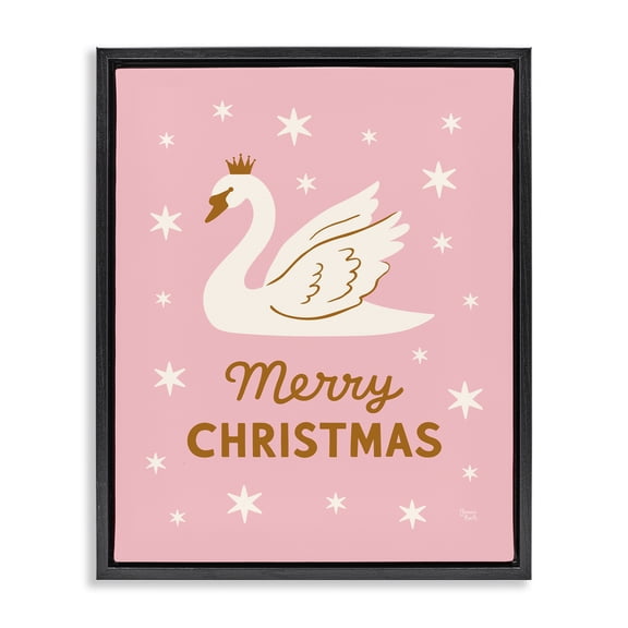 Stupell Industries Pink Swan Merry Christmas Black Framed Floater Canvas Wall Art design by Jessica Beck, 31 x 25