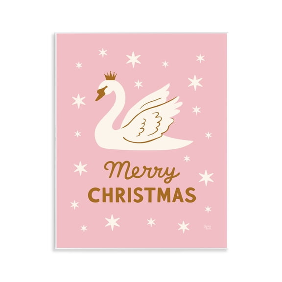 Stupell Industries Pink Swan Merry Christmas Wall Plaque Art design by Jessica Beck, 14 x 11