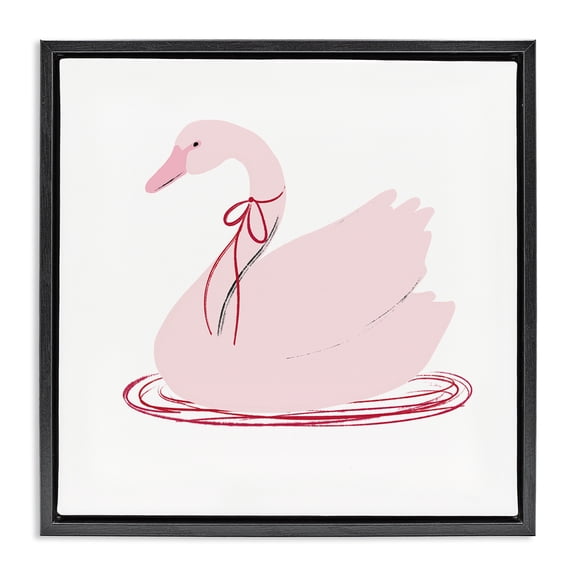 Stupell Industries Pink Swan with Bow Black Framed Floater Canvas Wall Art design by Lucille Price, 18 x 18