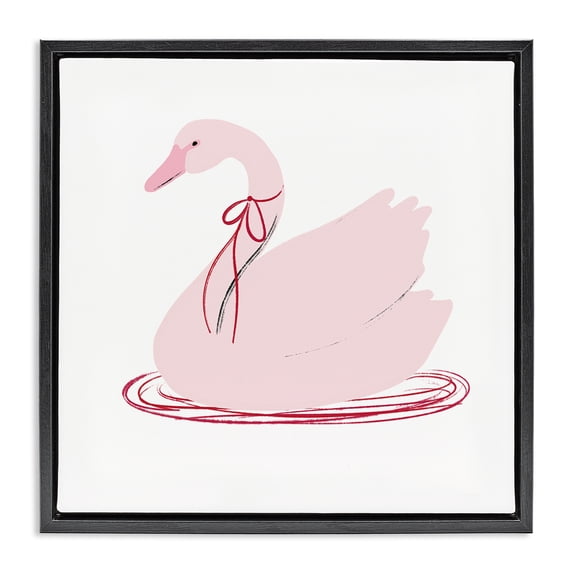 Stupell Industries Contemporary Pink Swan with Bow Black Floating Frame Canvas Art, 18 x 18, by Lucille Price