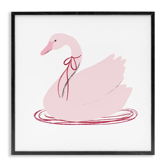 Stupell Industries Contemporary Pink Swan with Bow Black Framed Giclee Art, 12 x 12, by Lucille Price