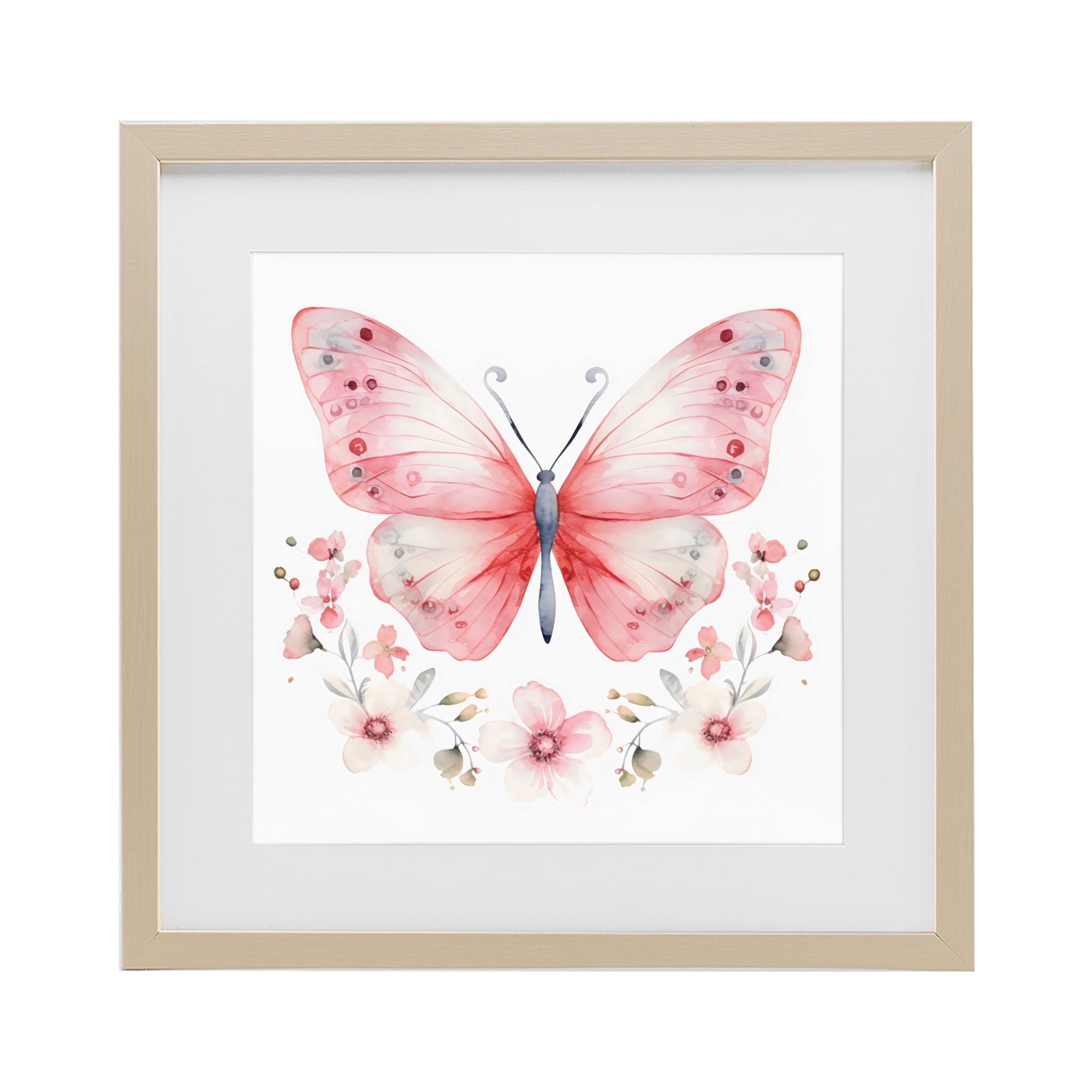 Stupell Industries Pink Symmetrical Butterfly Florals Birch Framed Print Under Glass, design by Creative Studio