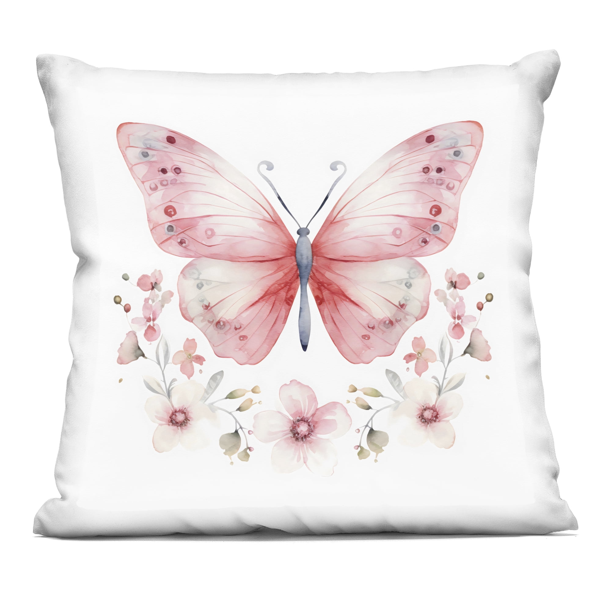 Stupell Industries Pink Symmetrical Butterfly Florals Decorative Printed Throw Pillow, design by Creative Studio