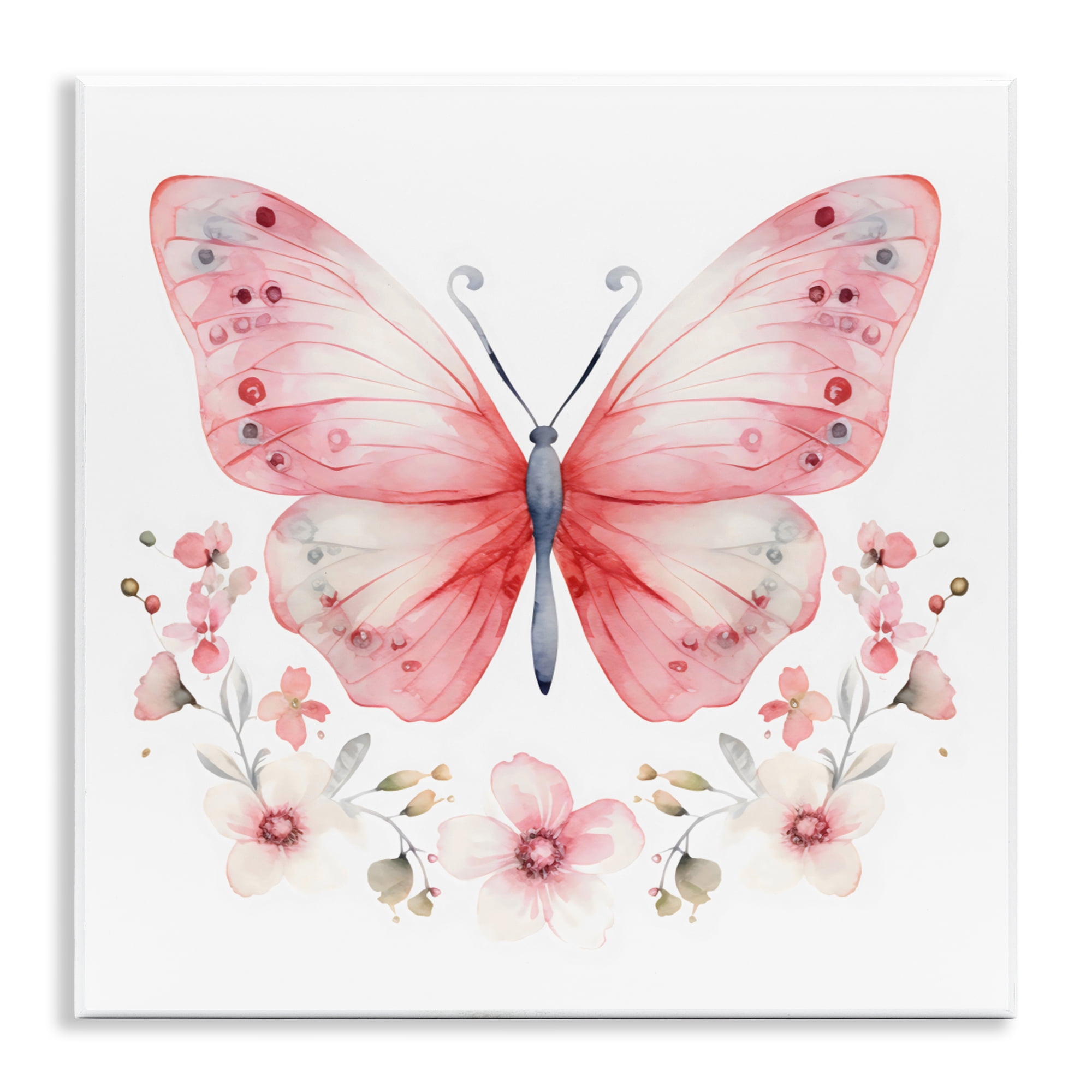 Stupell Industries Pink Symmetrical Butterfly Florals Wall Plaque Art, design by Creative Studio
