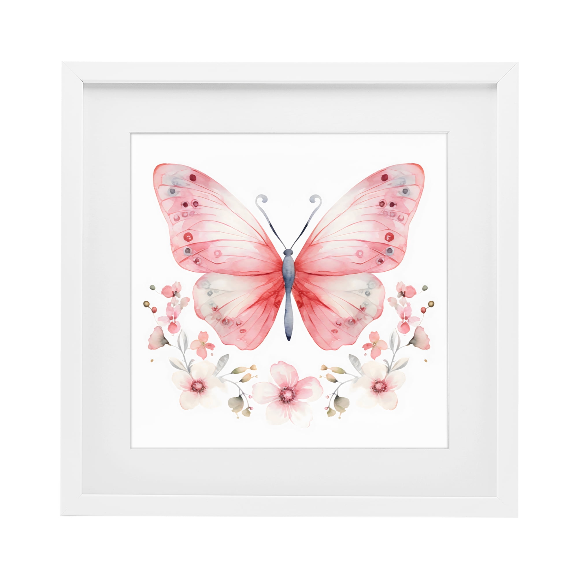 Stupell Industries Pink Symmetrical Butterfly Florals White Framed Print Under Glass, design by Creative Studio