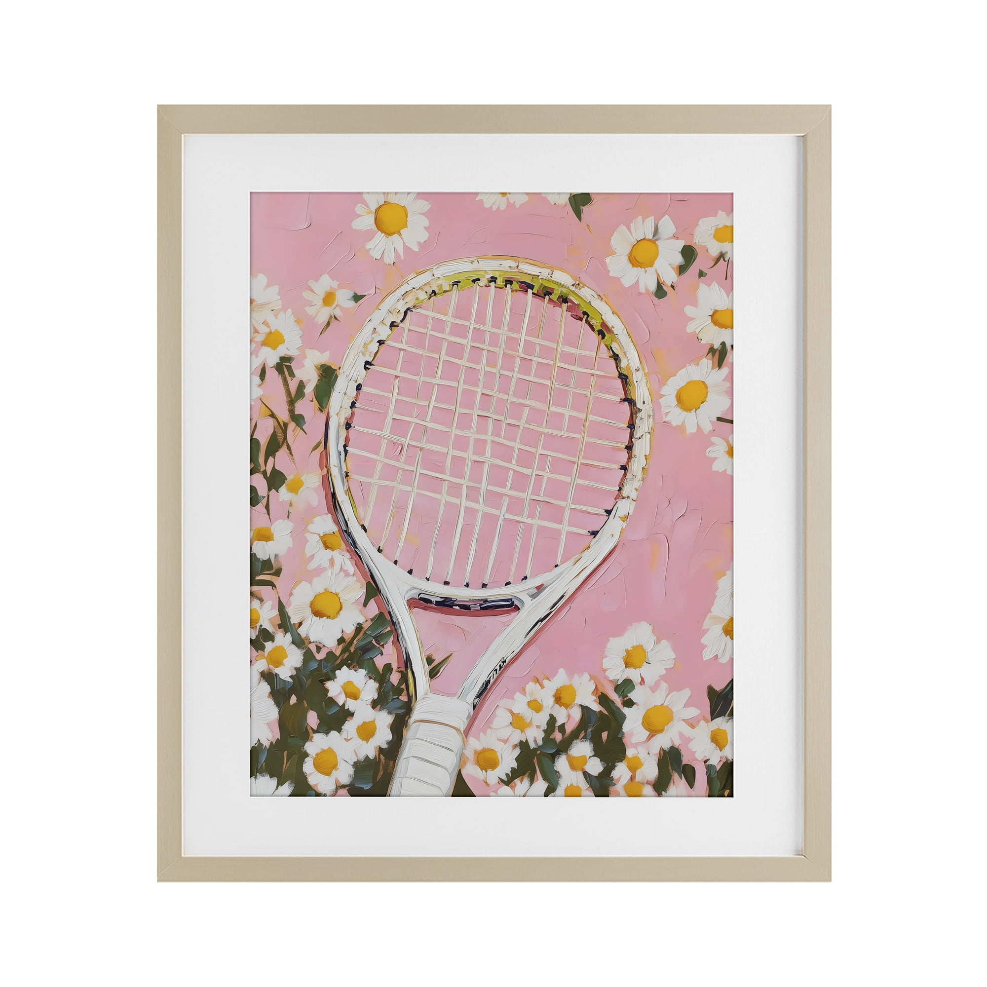 Stupell Industries Pink Tennis Racket & Daisies Birch Framed Print Under Glass, design by LSR Design Studio