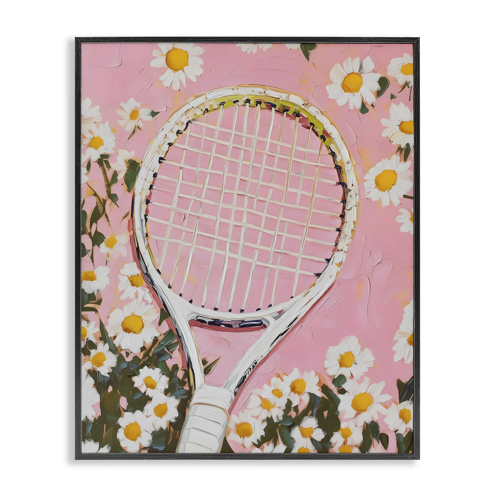 Stupell Industries Pink Tennis Racket & Daisies Black Framed Giclee Art, design by LSR Design Studio