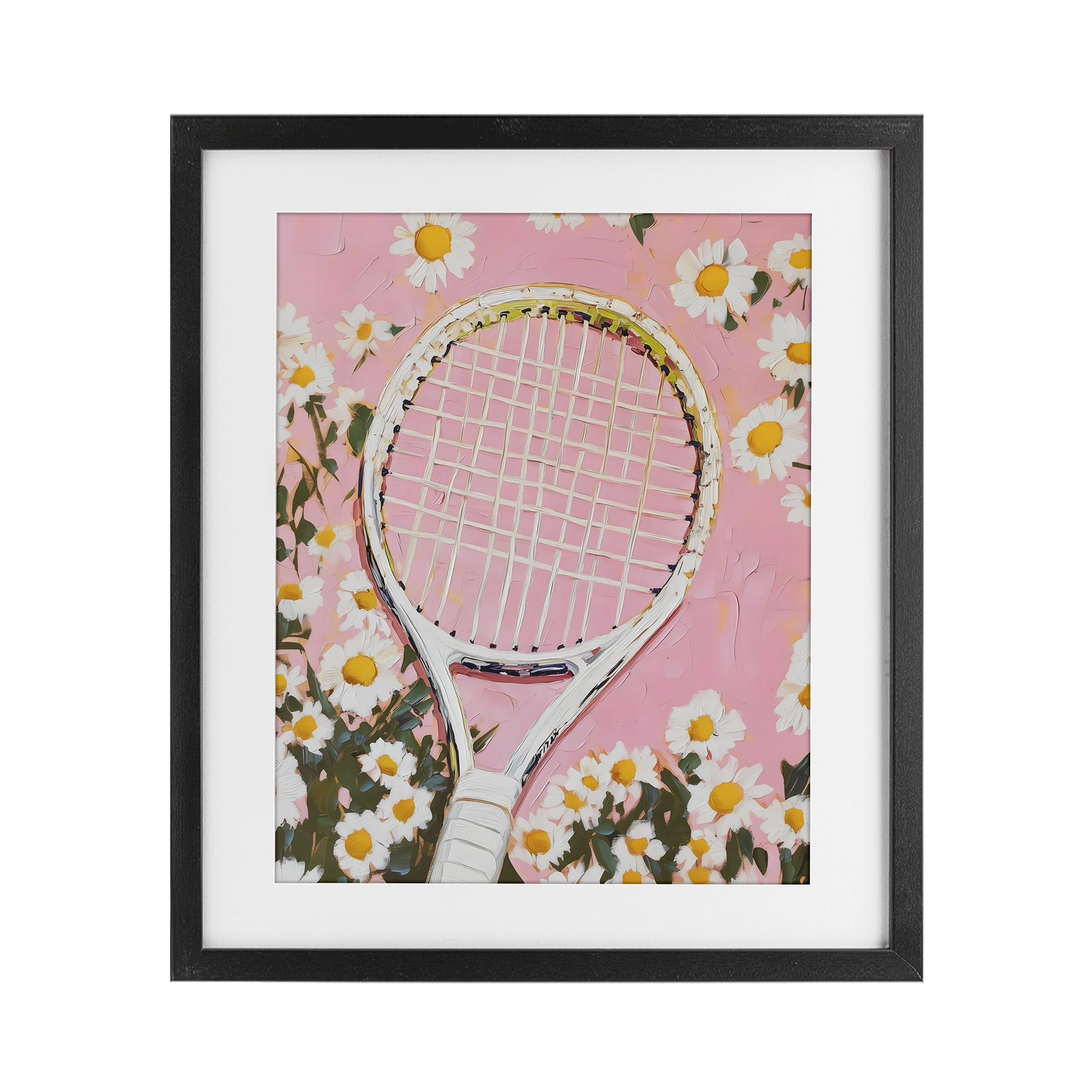 Stupell Industries Pink Tennis Racket & Daisies Black Framed Print Under Glass, design by LSR Design Studio
