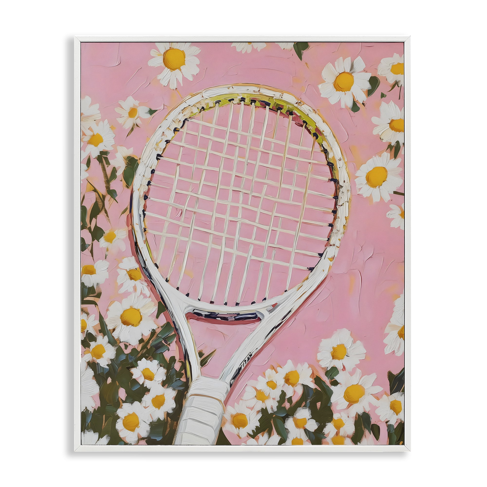 Stupell Industries Pink Tennis Racket & Daisies White Framed Giclee Art, design by LSR Design Studio