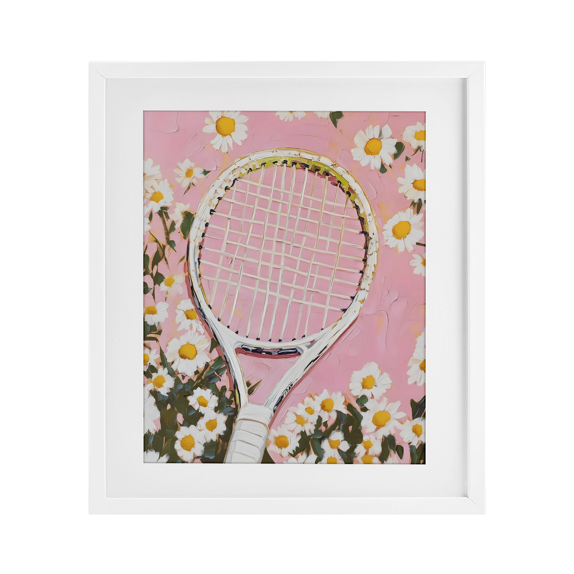 Stupell Industries Pink Tennis Racket & Daisies White Framed Print Under Glass, design by LSR Design Studio