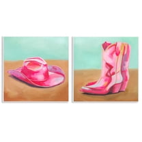 Stupell Industries Pink Theme Cowgirl Fashion Entertainment Painting Unframed Art Print Wall Art, 12 x 12, Set of 2
