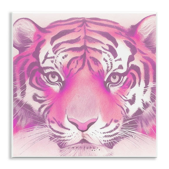 Stupell Industries Pink Tiger Face Animals Painting Unframed Art Print Wall Art, 12 x 12