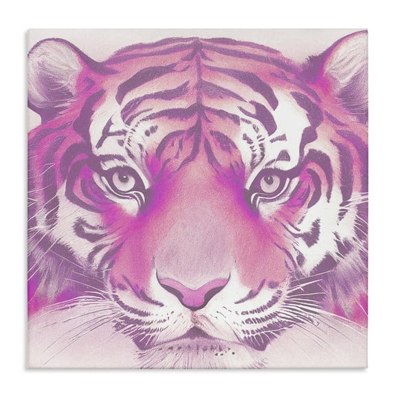 Stupell Industries Pink Tiger Face Animals Painting Wrapped Canvas Art Print Wall Art, 17 x 17