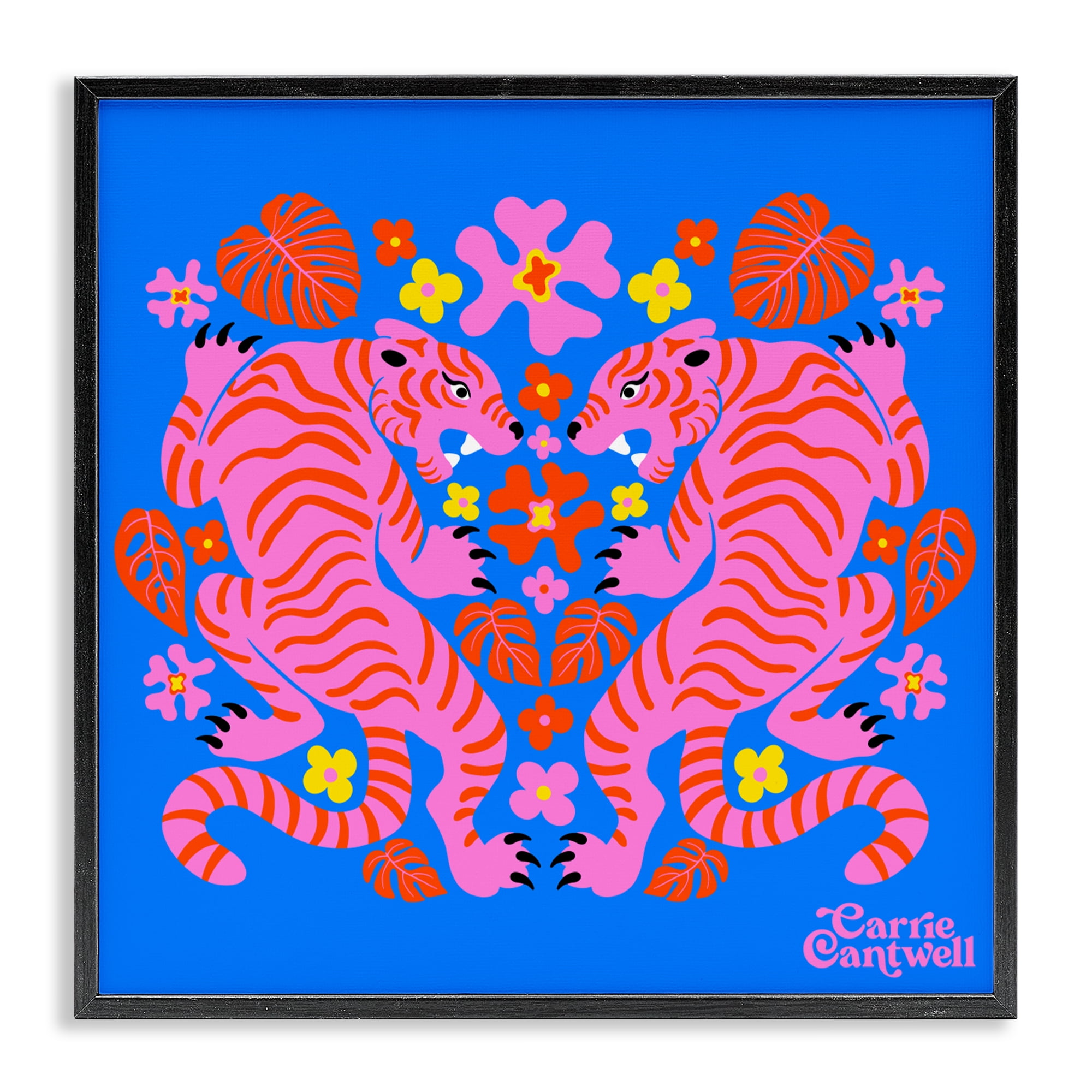 Stupell Industries Pink Tigers and Monstera Black Framed Giclee Art, design by Carrie Cantwell