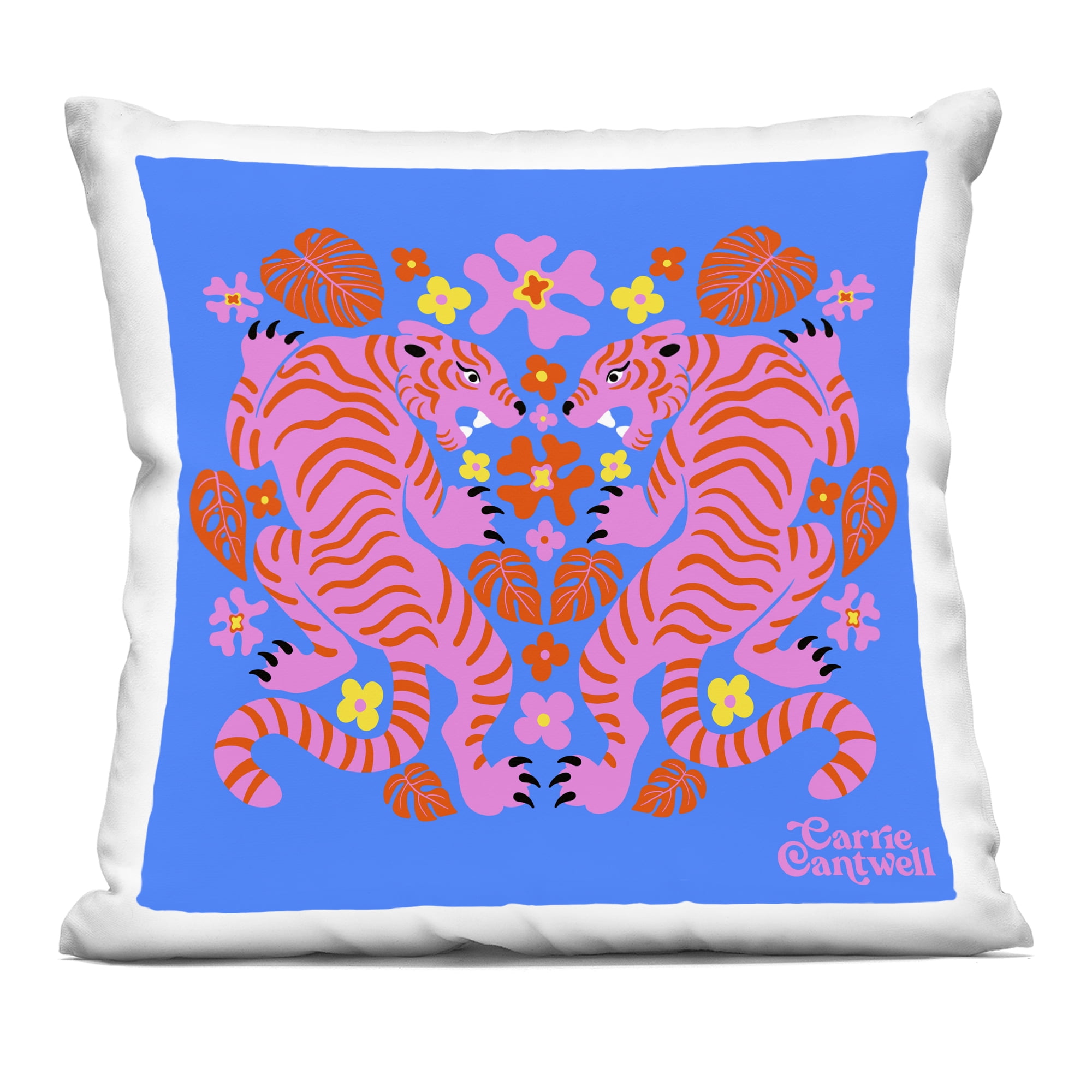 Stupell Industries Pink Tigers and Monstera Decorative Printed Throw Pillow, design by Carrie Cantwell