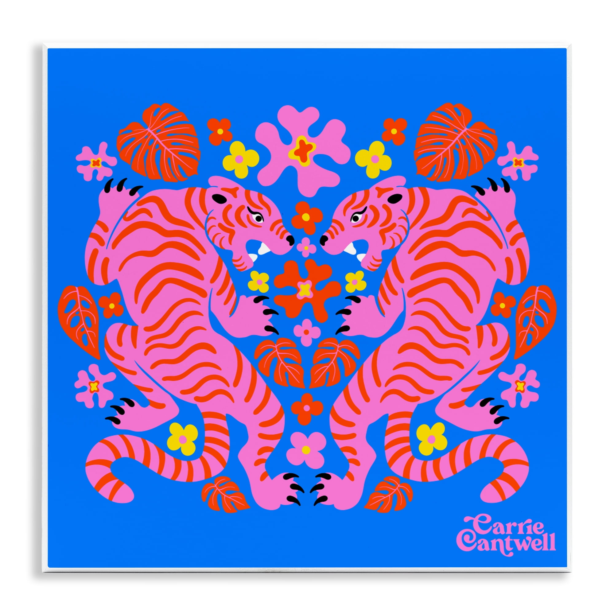 Stupell Industries Pink Tigers and Monstera Wall Plaque Art, design by Carrie Cantwell