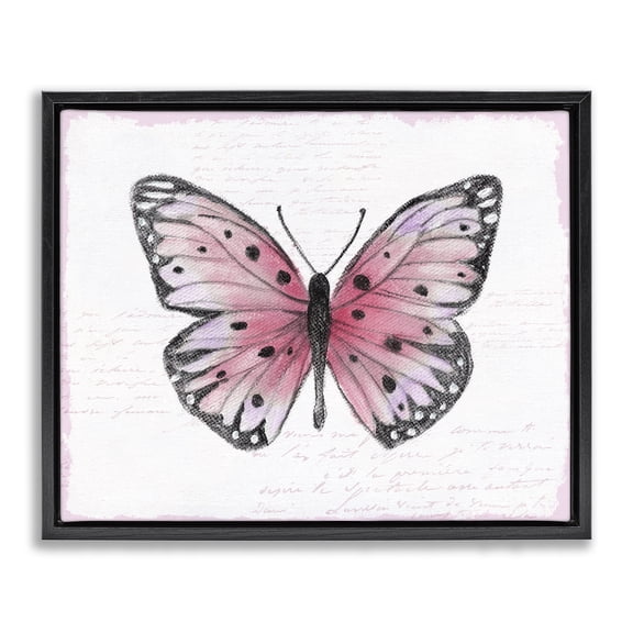 Stupell Industries Pink Toned Vintage Butterfly Black Framed Floater Canvas Wall Art design by Janet Tava, 17 x 21