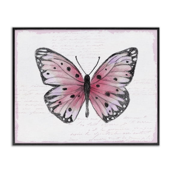 Stupell Industries Cottage Pink Toned Vintage Butterfly Black Framed Giclee Art, 30 x 24, by Janet Tava