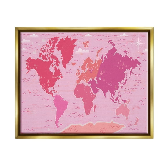 Stupell Industries Pink Tones World Map Atlas Countries Education Graphic Art Metallic Gold Floating Framed Canvas Print Wall Art, Design by Arrolynn Weiderhold