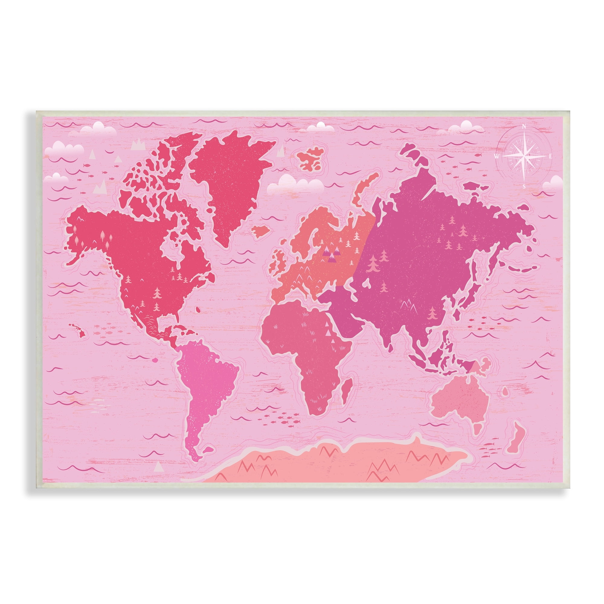 Stupell Industries Pink Tones World Map Atlas Countries Education Graphic Art Unframed Art Print Wall Art, Design by Arrolynn Weiderhold