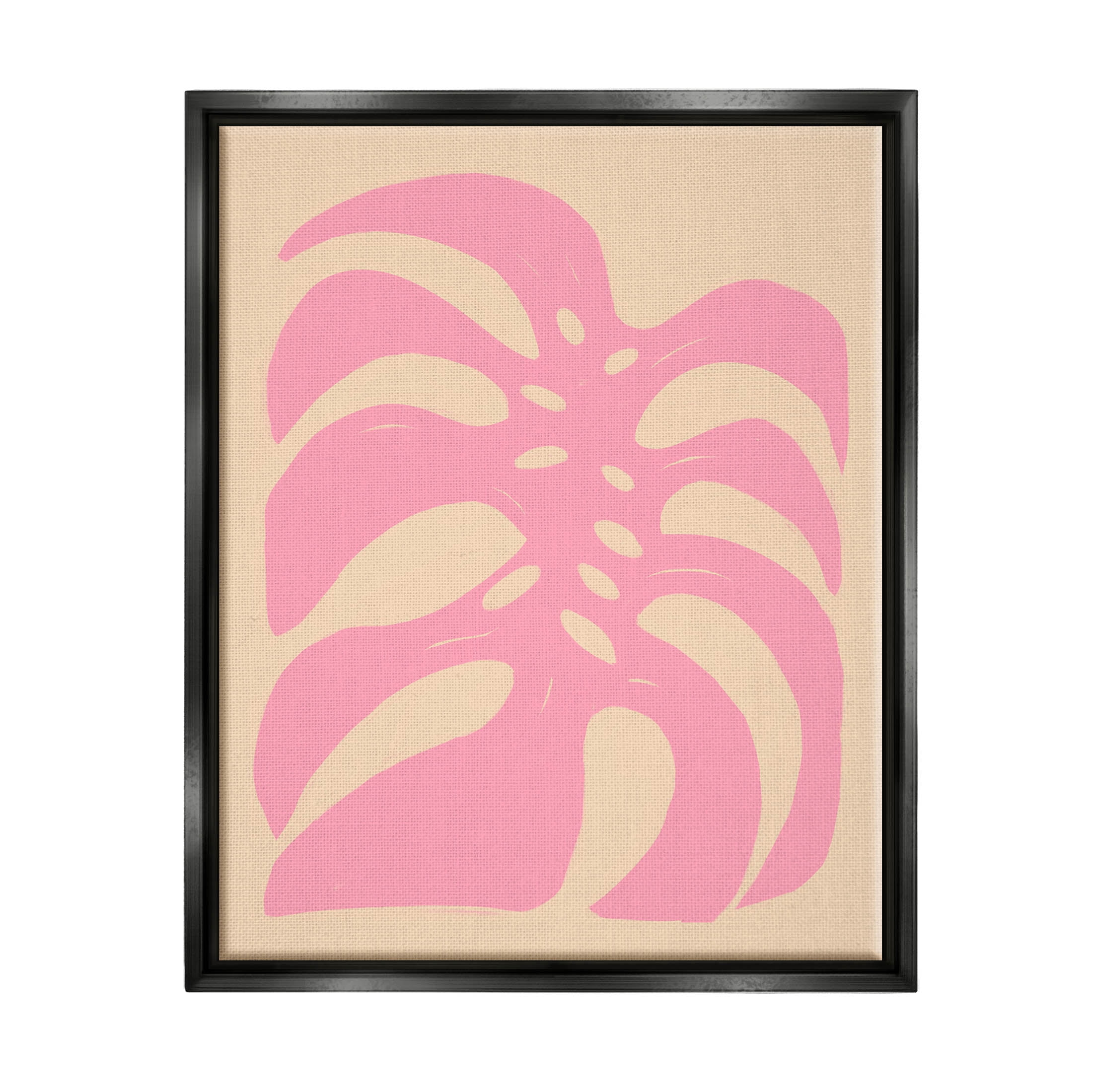 Stupell Industries Pink Tropical Leaf Shape Graphic Art Jet Black Floating Framed Canvas Print Wall Art, Design by Birgit Maria Kiennast