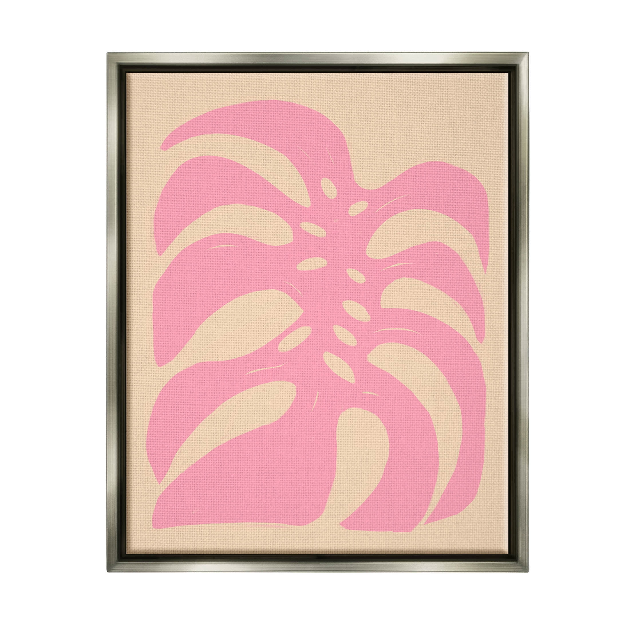 Stupell Industries Pink Tropical Leaf Shape Graphic Art Luster Gray Floating Framed Canvas Print Wall Art, Design by Birgit Maria Kiennast
