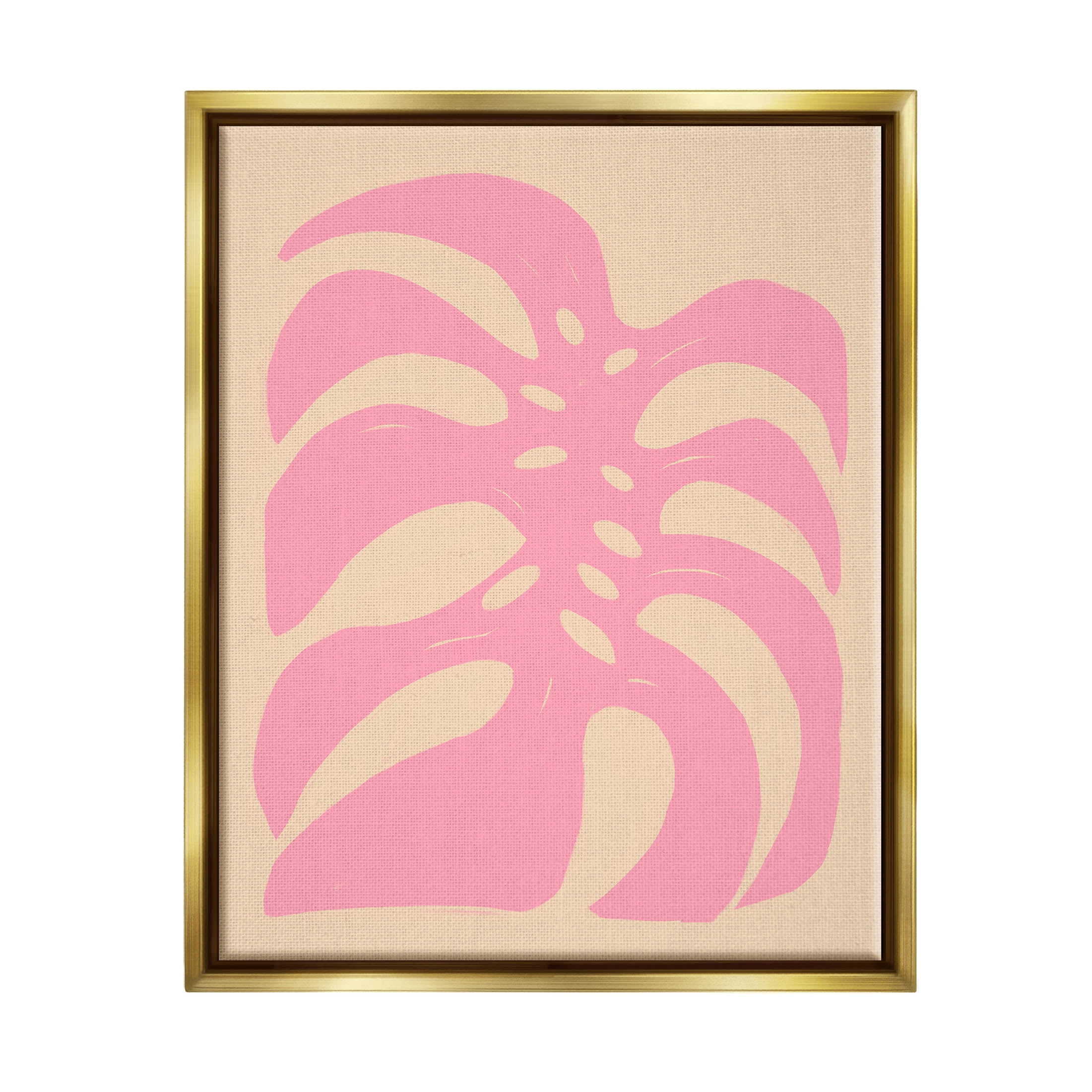 Stupell Industries Pink Tropical Leaf Shape Graphic Art Metallic Gold Floating Framed Canvas Print Wall Art, Design by Birgit Maria Kiennast