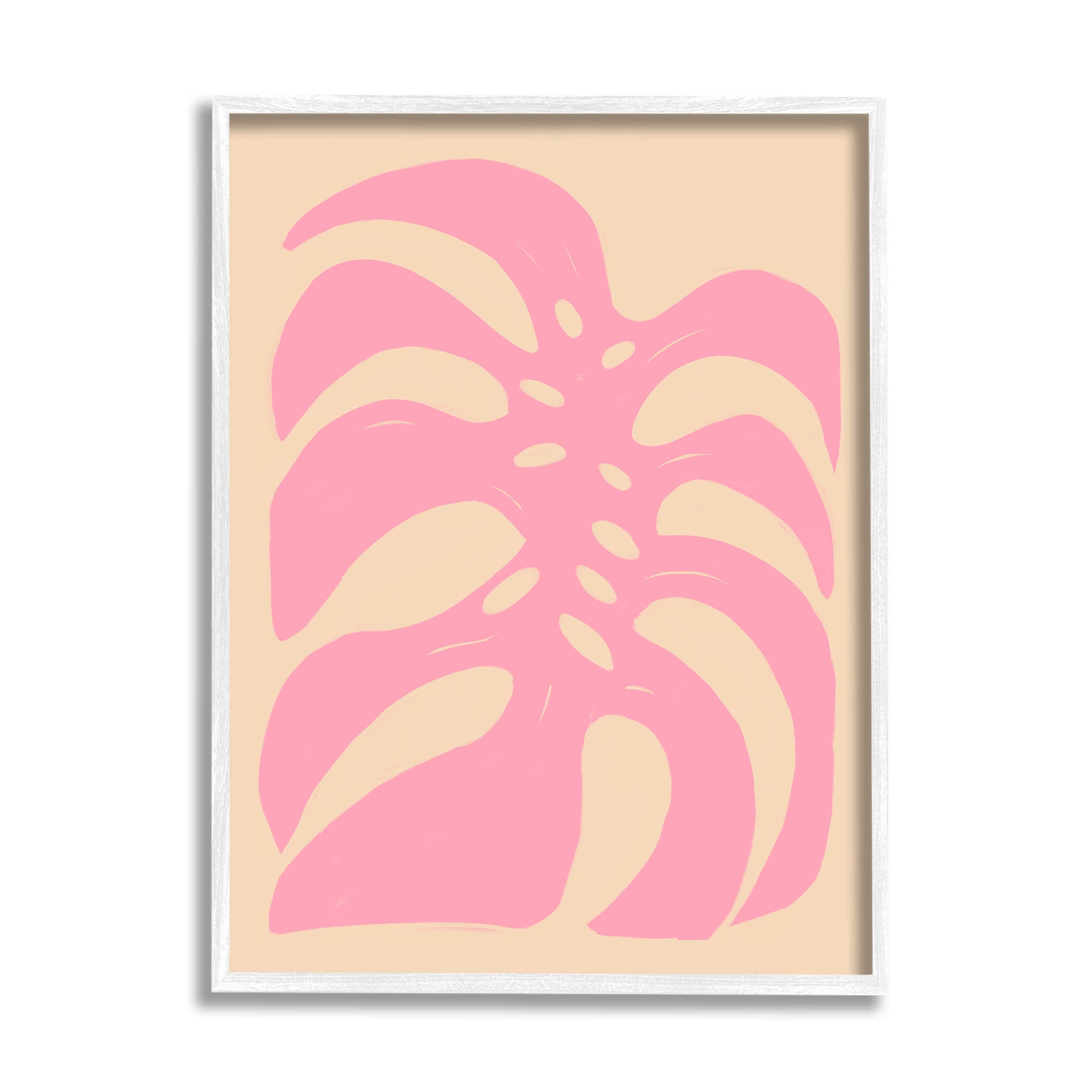 Stupell Industries Pink Tropical Leaf Shape Graphic Art White Framed Art Print Wall Art, Design by Birgit Maria Kiennast