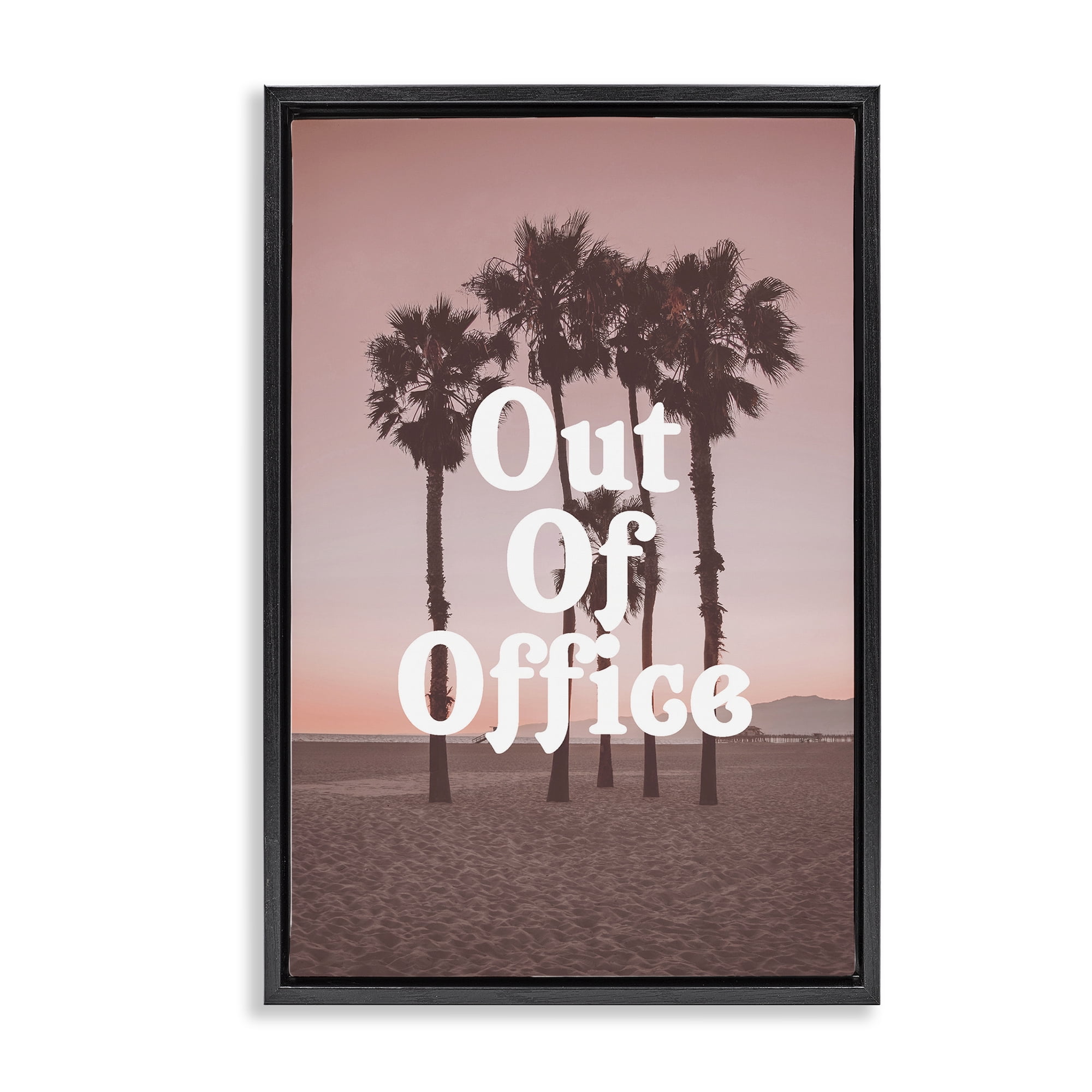 Stupell Industries Pink Tropical Out Of Office Black Framed Floater Canvas Wall Art, design by Lil' Rue