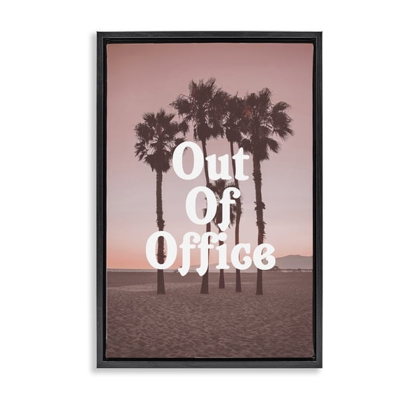 Stupell Industries Coastal Pink Tropical Out Of Office Black Floating Frame Canvas Art, 17 x 25, by Lil' Rue