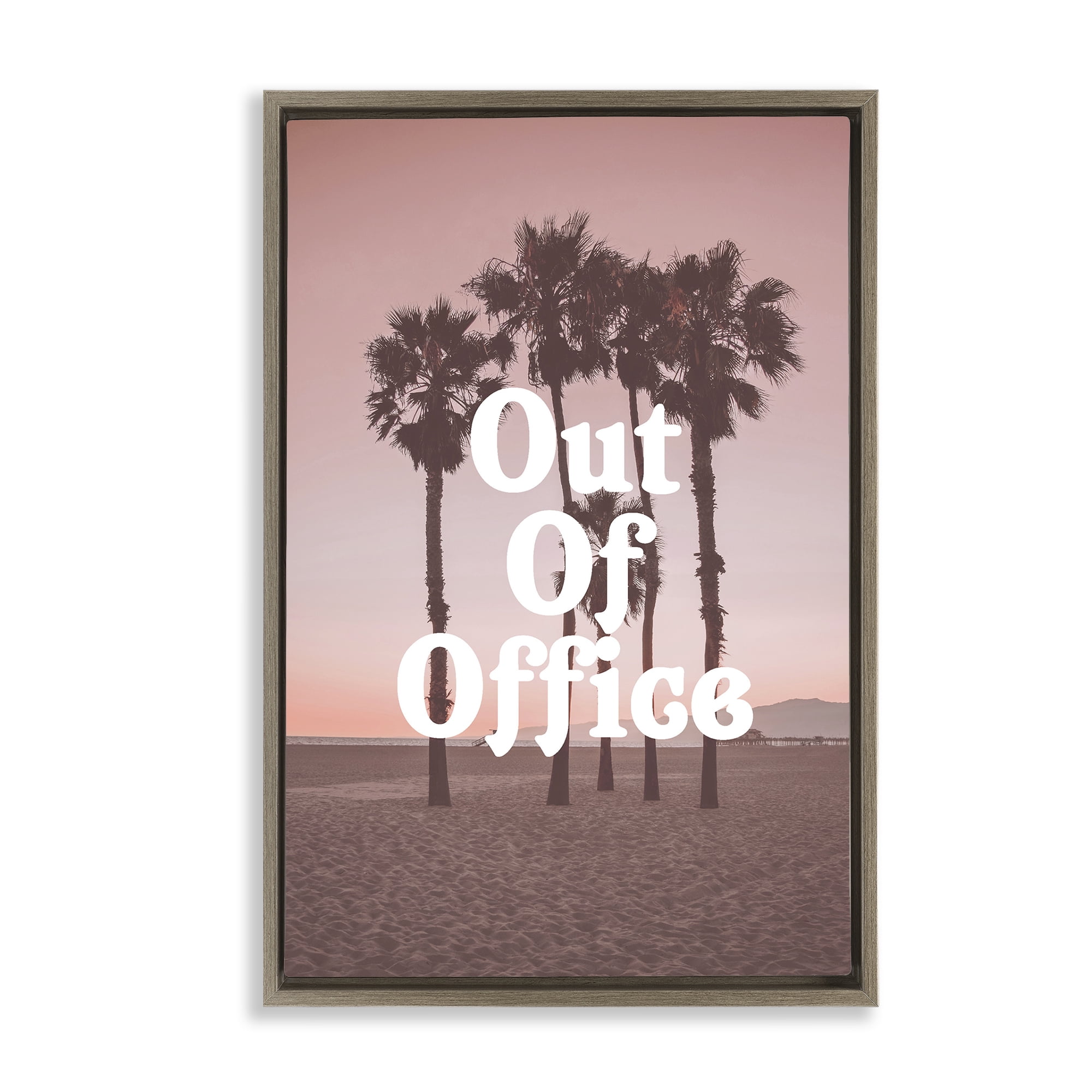 Stupell Industries Pink Tropical Out Of Office Brown Framed Floater Canvas Wall Art, design by Lil' Rue