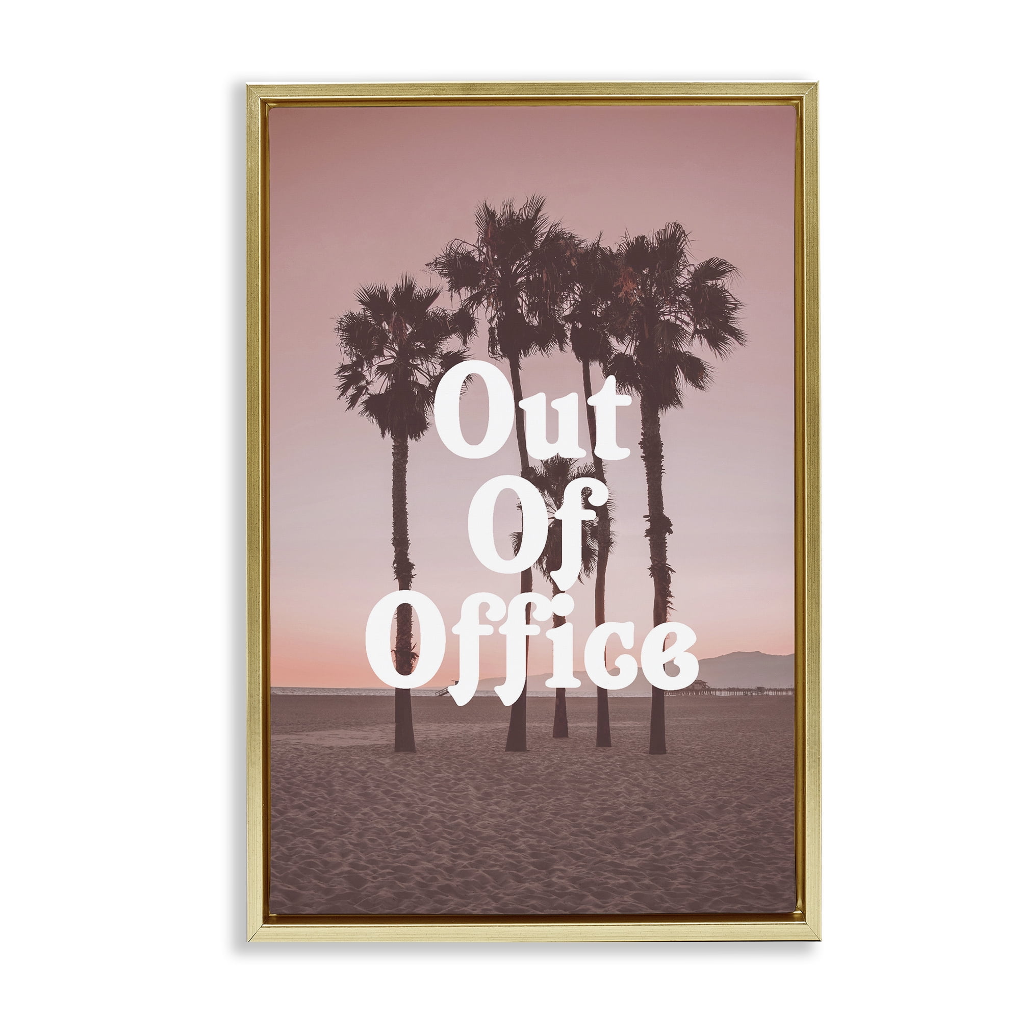 Stupell Industries Pink Tropical Out Of Office Gold Framed Floater Canvas Wall Art, design by Lil' Rue