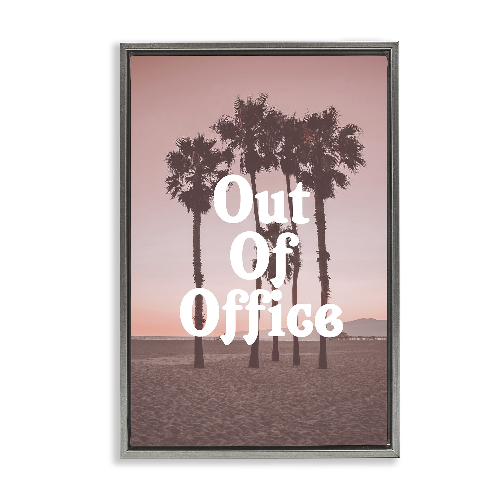 Stupell Industries Pink Tropical Out Of Office Gray Framed Floater Canvas Wall Art, design by Lil' Rue