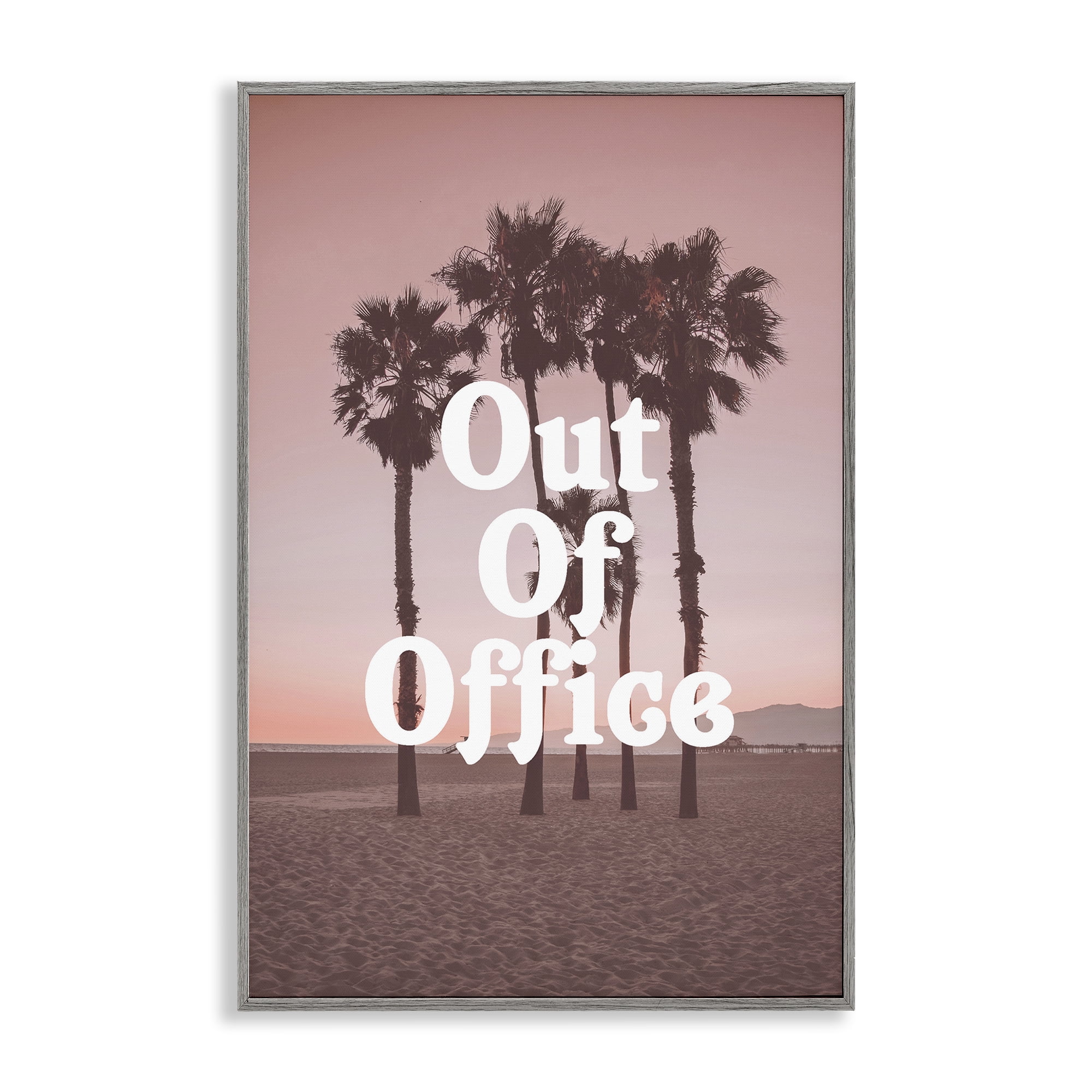 Stupell Industries Pink Tropical Out Of Office Gray Framed Giclee Art, design by Lil' Rue