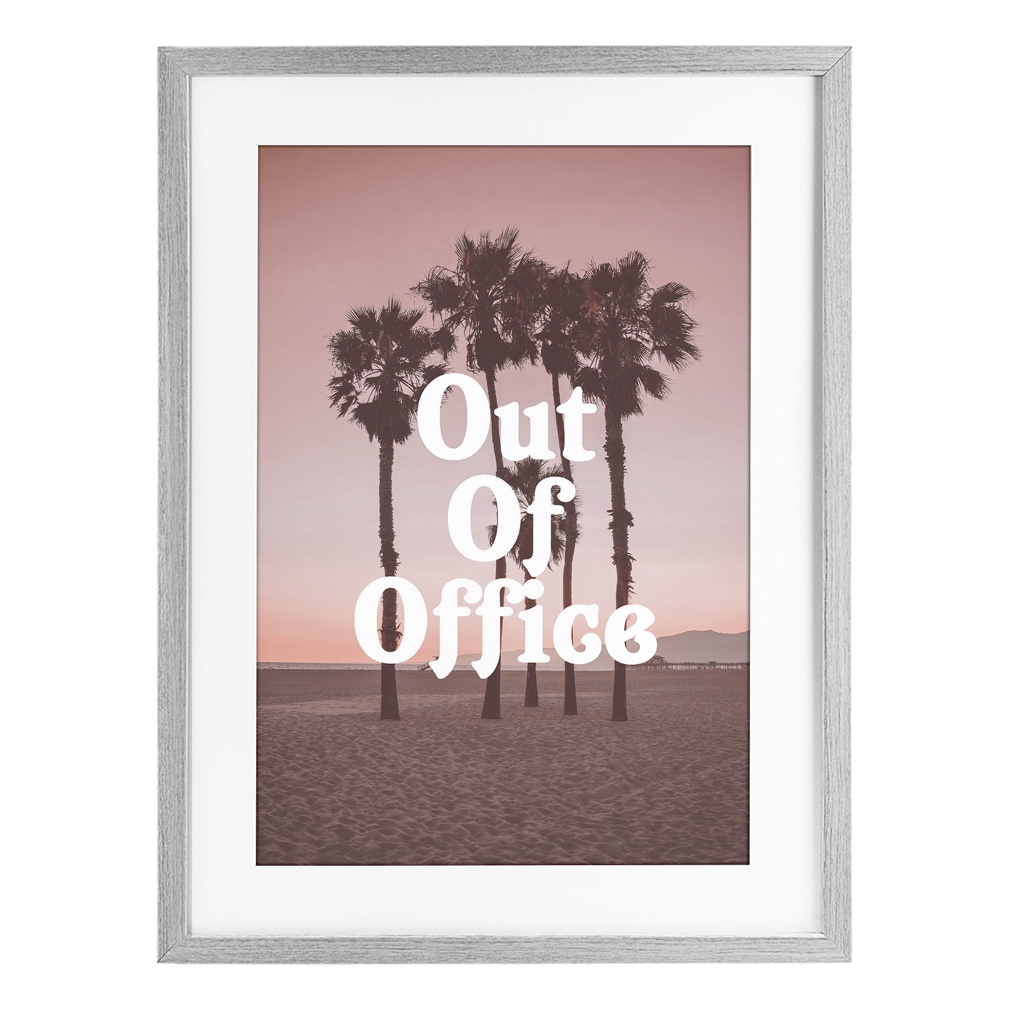 Stupell Industries Pink Tropical Out Of Office Gray Framed Print Under Glass, design by Lil' Rue