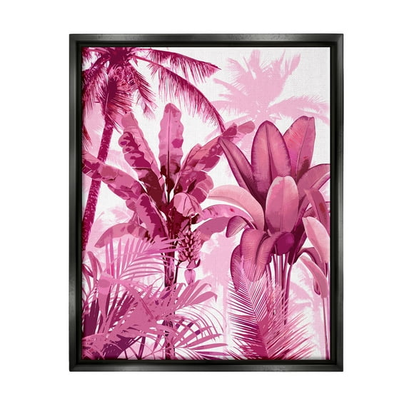 Stupell Industries Pink Tropical Palm Leaves Botanical & Floral Painting Black Floater Framed Canvas Art Print Wall Art, 17 x 21