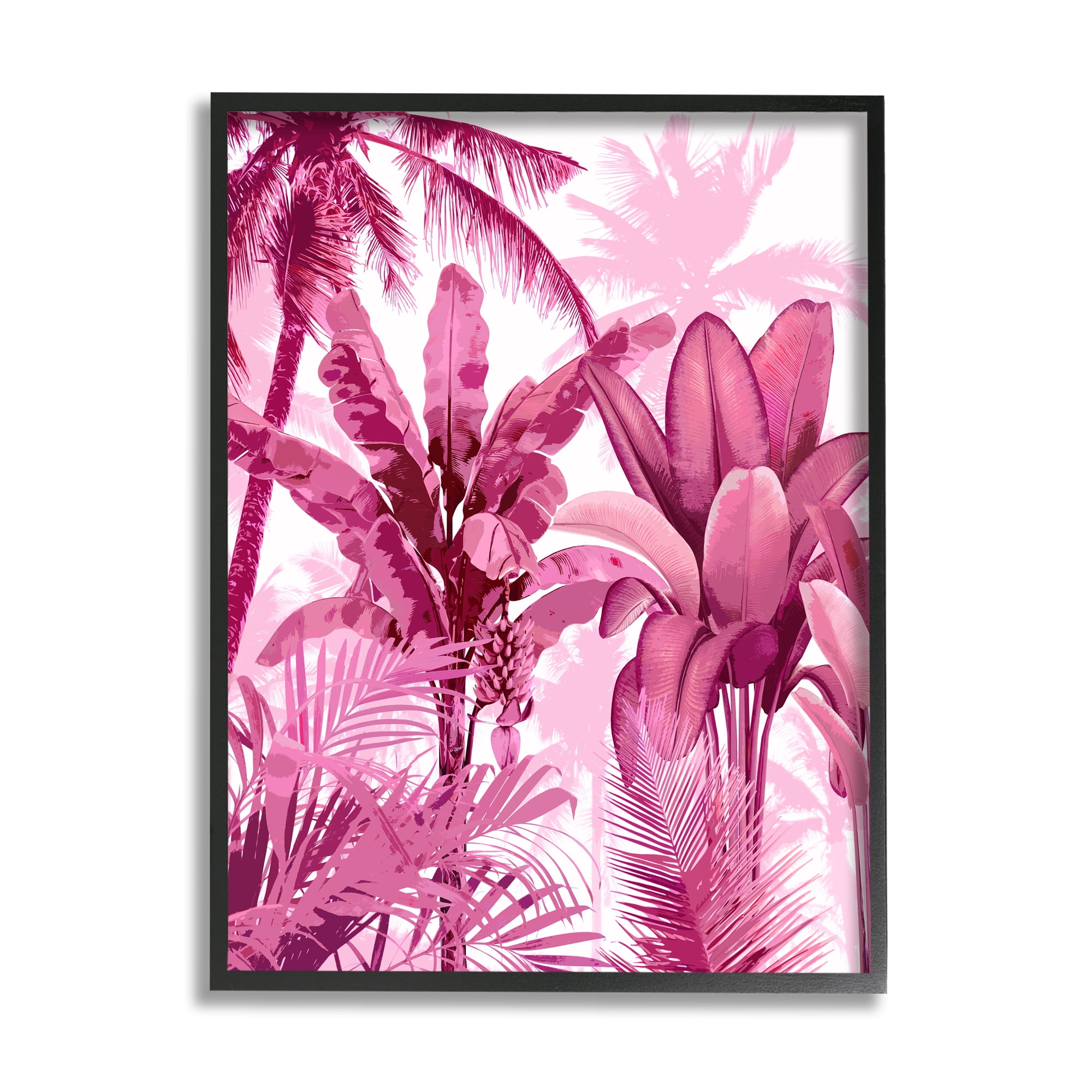 Stupell Industries Pink Tropical Palm Leaves Botanical & Floral Painting Black Framed Art Print Wall Art, 11 x 14