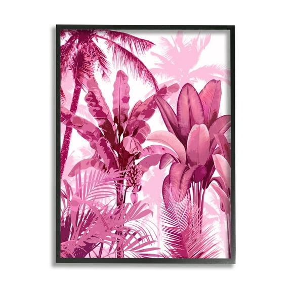 Stupell Industries Pink Tropical Palm Leaves Botanical & Floral Painting Black Framed Art Print Wall Art, 24 x 30