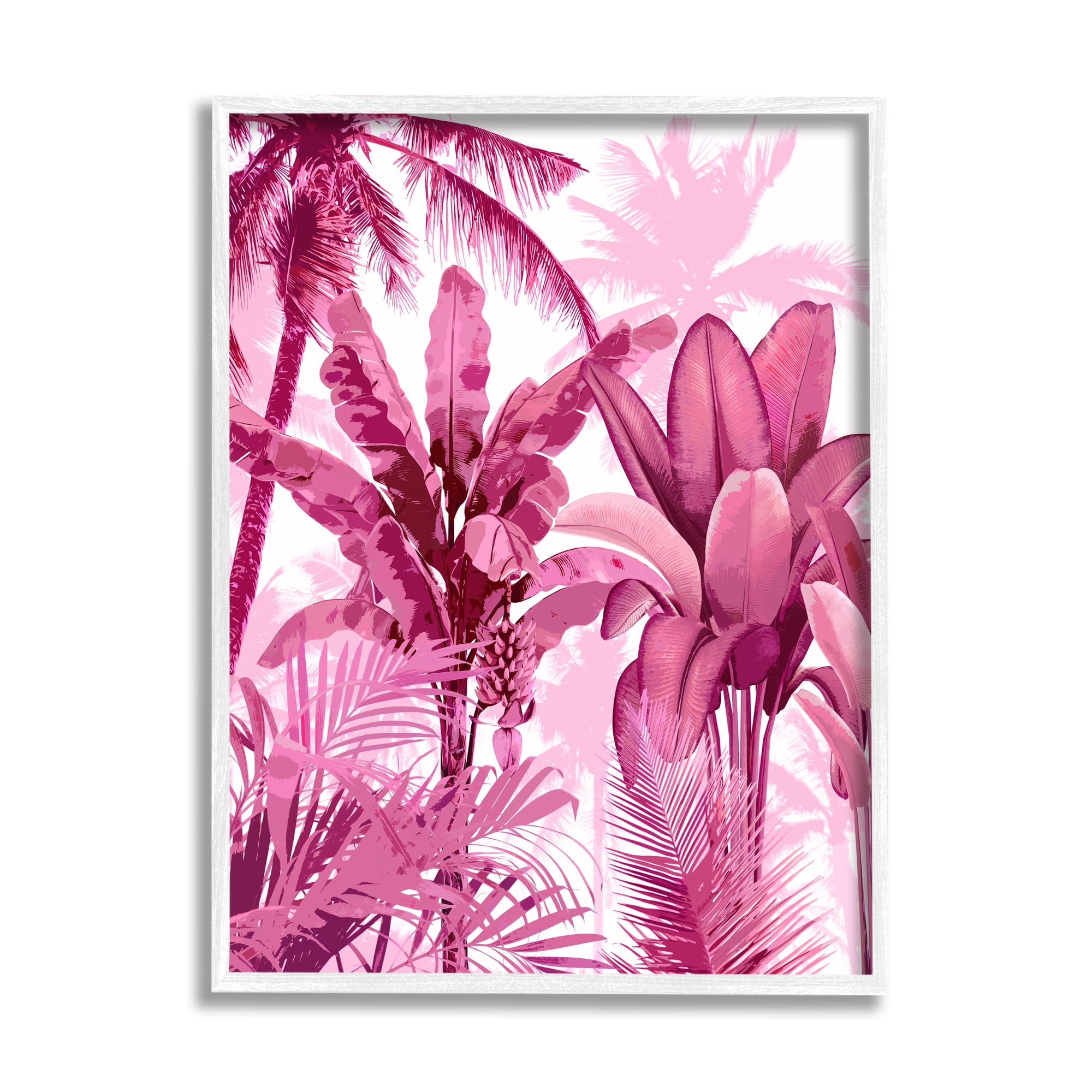 Pink Tropical Palm Leaves Canvas Print with White Frame