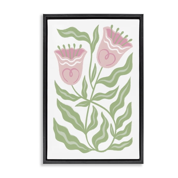 Stupell Industries Pink Tulip Twin Blossoms Floral Painting Black Floater Framed Canvas Art Print Wall Art, 17 x 25
