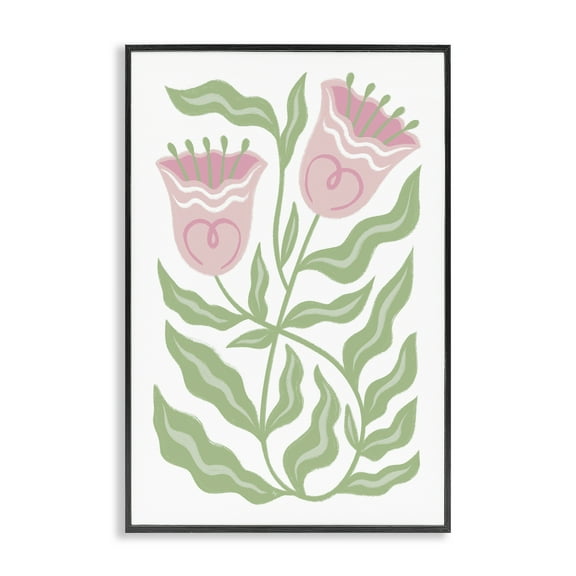 Stupell Industries Pink Tulip Twin Blossoms Floral Painting Black Framed Art Print Wall Art, 12 x 18