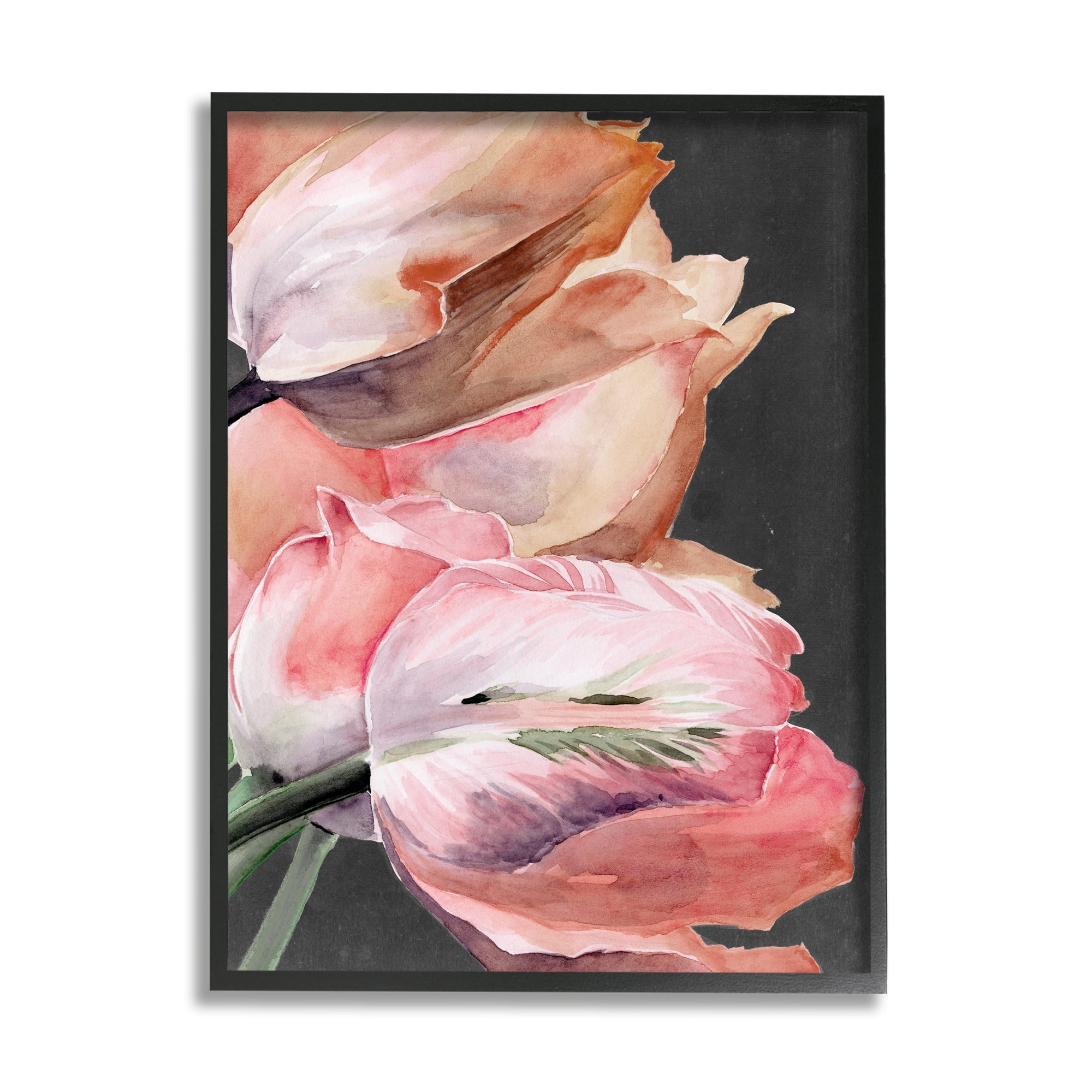 Stupell Industries Pink Tulips Flower Arrangement Botanical & Floral Painting Black Framed Art Print Wall Art