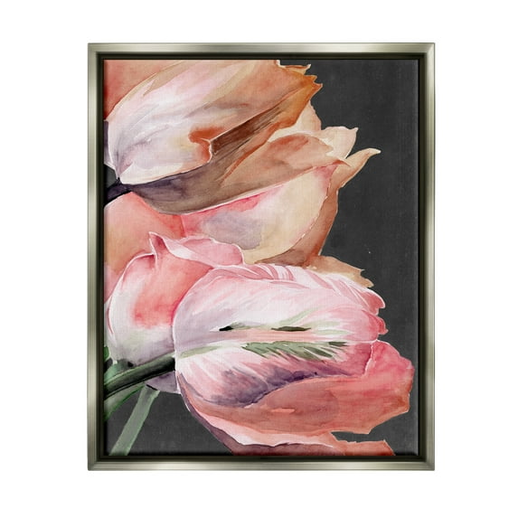 Stupell Industries Pink Tulips Flower Arrangement Botanical & Floral Painting Gray Floater Framed Art Print Wall Art