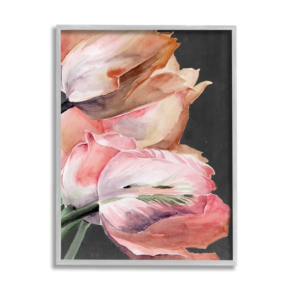Stupell Industries Pink Tulips Flower Arrangement Botanical & Floral Painting Gray Framed Art Print Wall Art