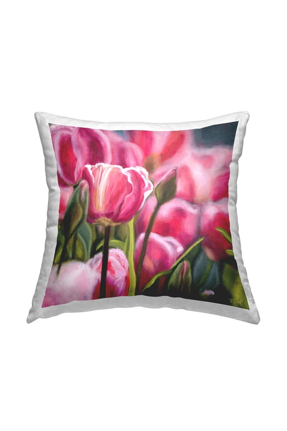 Industries Pink Tulips Garden Decorative Printed Throw Pillow Design by Raquel Roth.