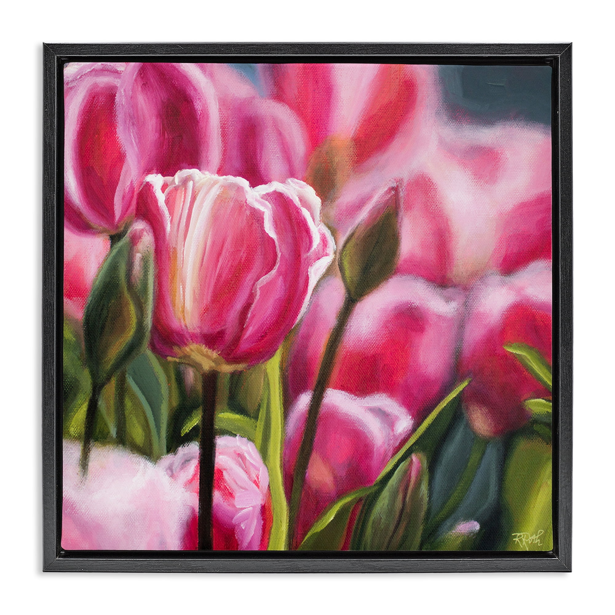Stupell Industries Pink Tulips Garden Plants & Flowers Painting Black Floater Framed Canvas Art Print Wall Art, 25 x 25